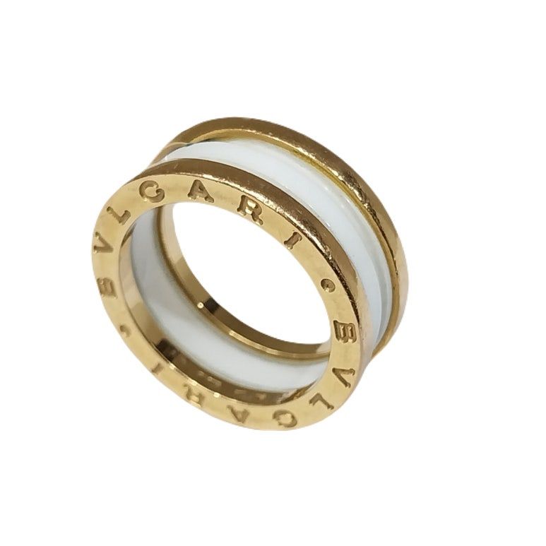 BVLGARI 18K Rose Gold White Ceramic B-ZERO1 Bzero1 2 Ring 54 119462160