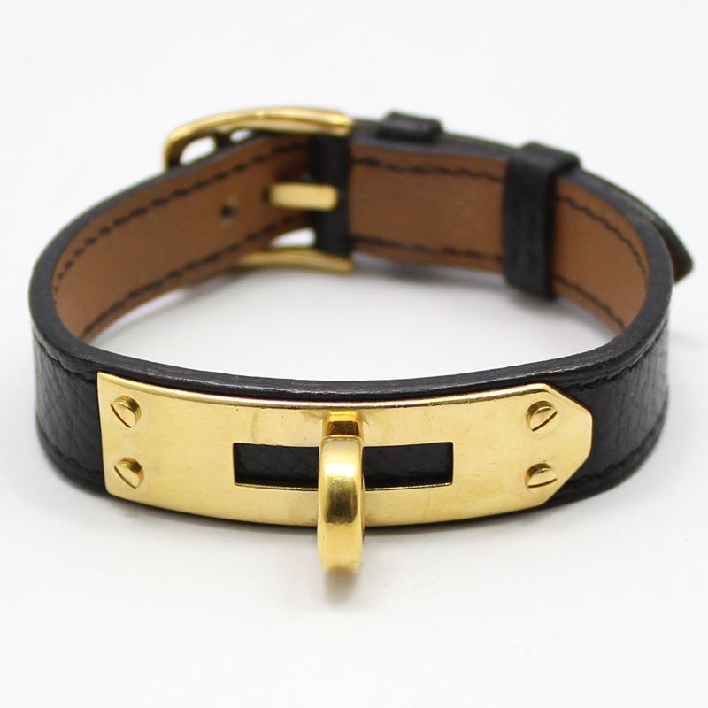 Hermes Black Leather Strap Bracelet with Gold Detail (SKU: P12345) 94635283
