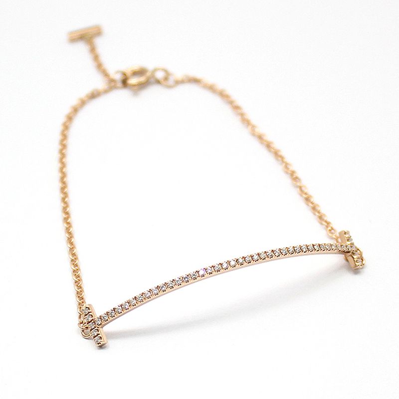 Tiffany & Co 18K Pink Rose Gold Diamond T Smile Bracelet 36819588 73008888