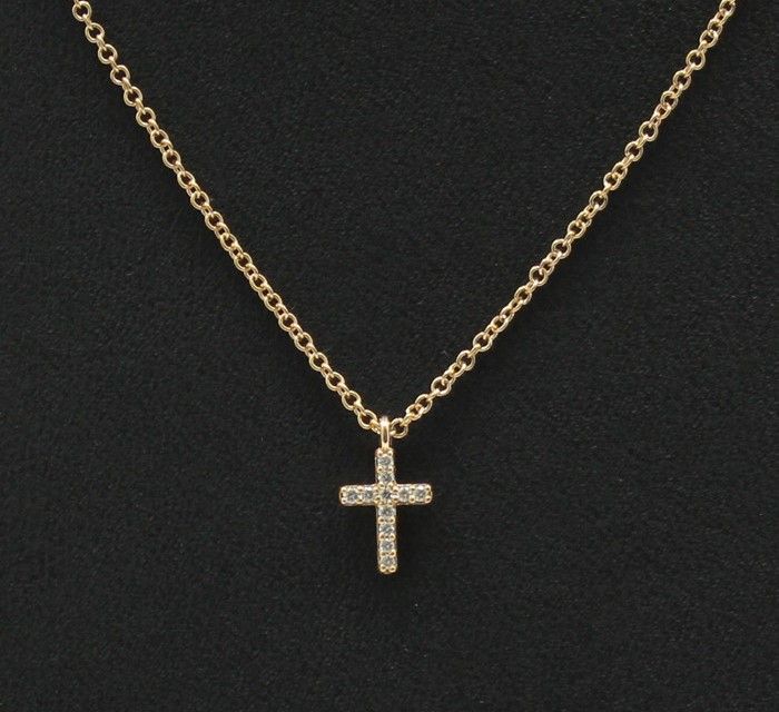 Tiffany & Co Pink Rose Gold Cross Necklace with 11 Diamonds 41cm 28257639