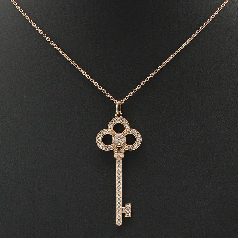 Tiffany & Co 18K Pink Rose Gold 0.64ct Diamond Crown Key Necklace 72346339