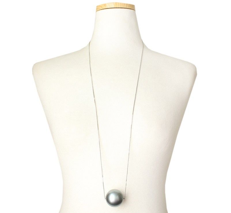 Salvatore Ferragamo Gray Silver Big Ball Long Necklace 26811547