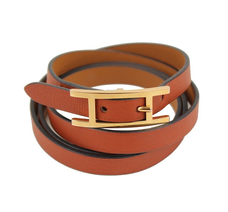 Hermes Red Brown H Gold-Plated Harpy 4-Row Strap Bracelet 4ROW 26811447