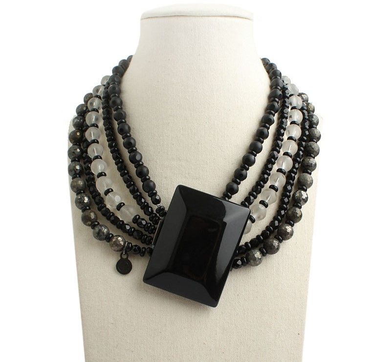 Armani Black Big Square Bead Necklace 30372651