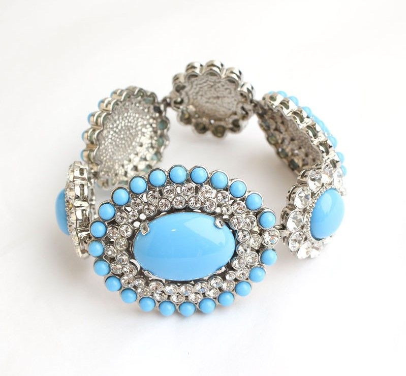 Miu Miu Turquoise Crystal Silver-Plated Bracelet 26811657