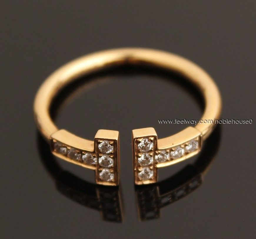 Tiffany & Co 18K Rose Gold T Wire Ring with 12 Diamonds 10.75 31093851