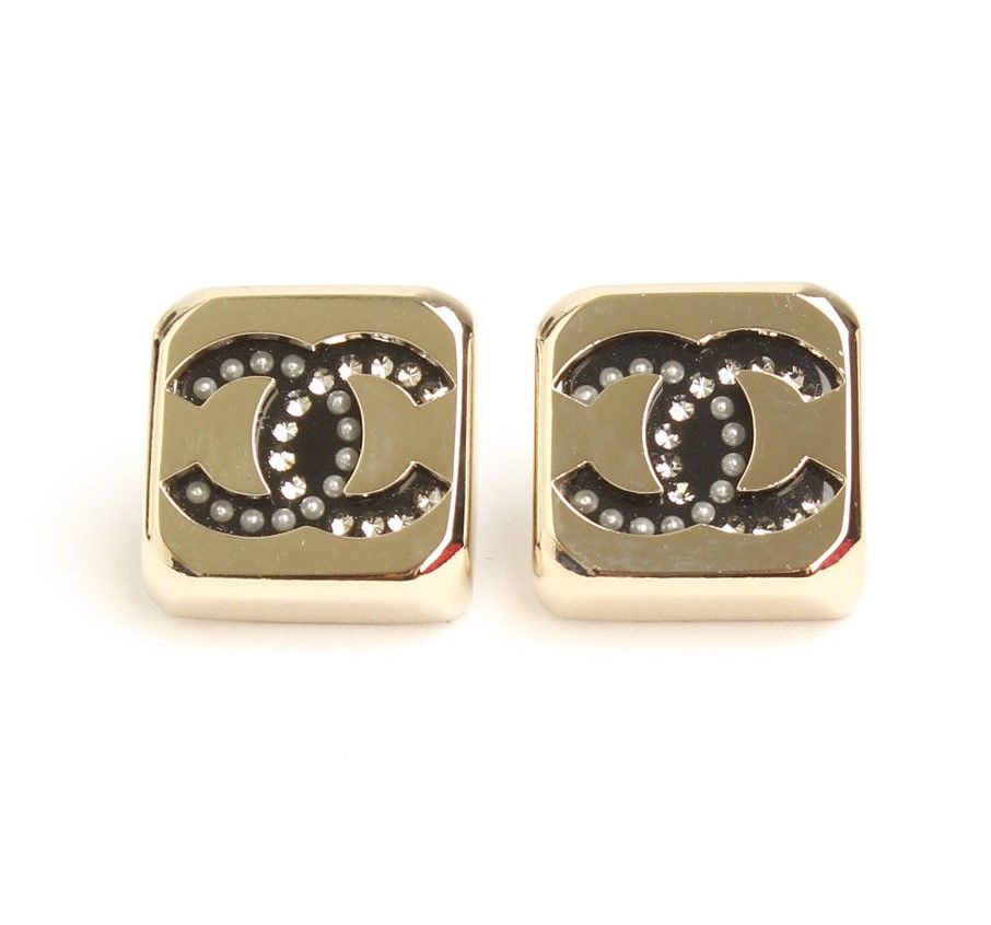 CHANEL Champagne Gold Cut CC Square Earrings 30570949