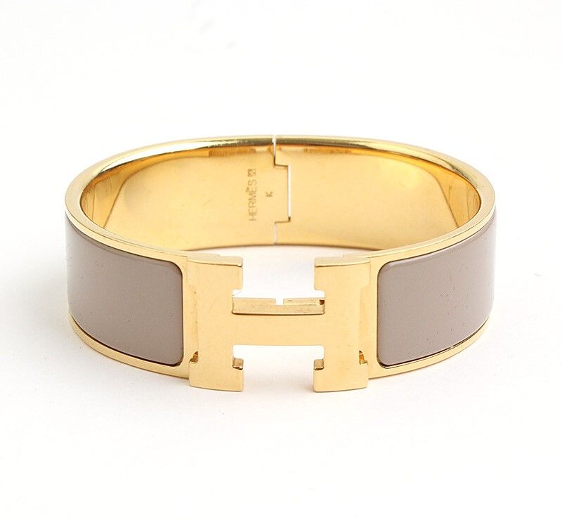 Hermes Hermes Click Clack Gold-Tone Taupe Bracelet 40276366