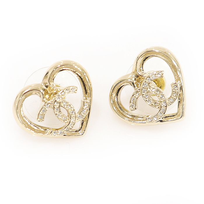 CHANEL Light Gold Heart Crystal CC Logo Earrings 23C ABA103 123908674