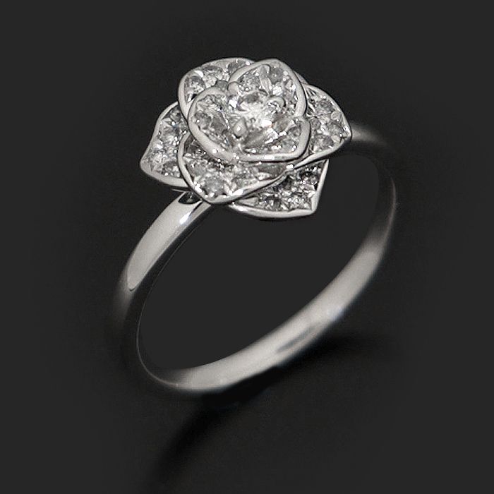 Piaget G34UR500 18K White Gold 0.22 Carat 36P Diamond Rose Ring 48 115450056