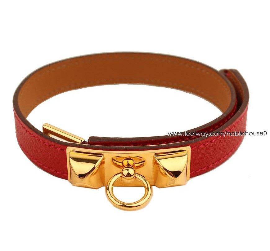 Hermes Medor Red Apsong Double Strap Gold Bracelet XST 26811769