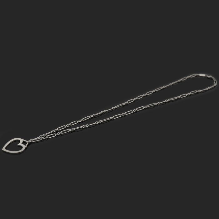 Tiffany & Co 18K White Gold Sentimental Open Heart Chain Medium Pendant Necklace EP79089TF 79649450
