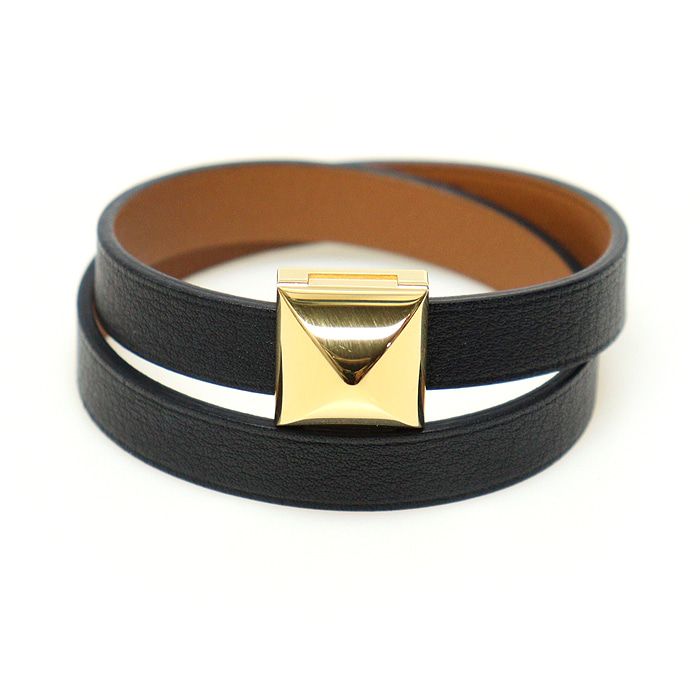 Hermes Black Brown Swift Calfskin Gold Medor Infinity Double Tour Bracelet T2 59810HEC 96105151