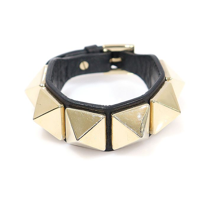 Valentino Black Calfskin Gold-tone Macro Rockstud Bracelet 00257 98802811