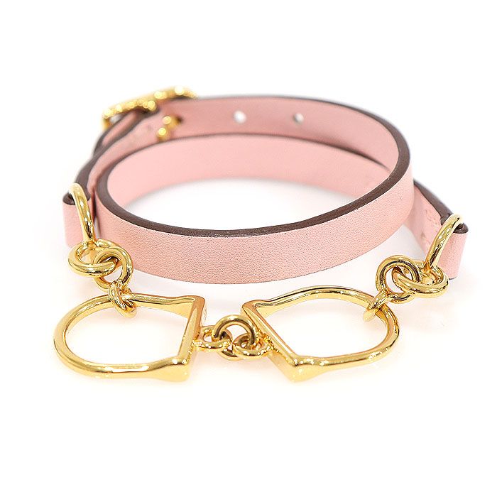 Hermes Rose Sakura Swift Calfskin Gold Plated Etrier Double Tour Women's Bracelet T2 H072943 103021639