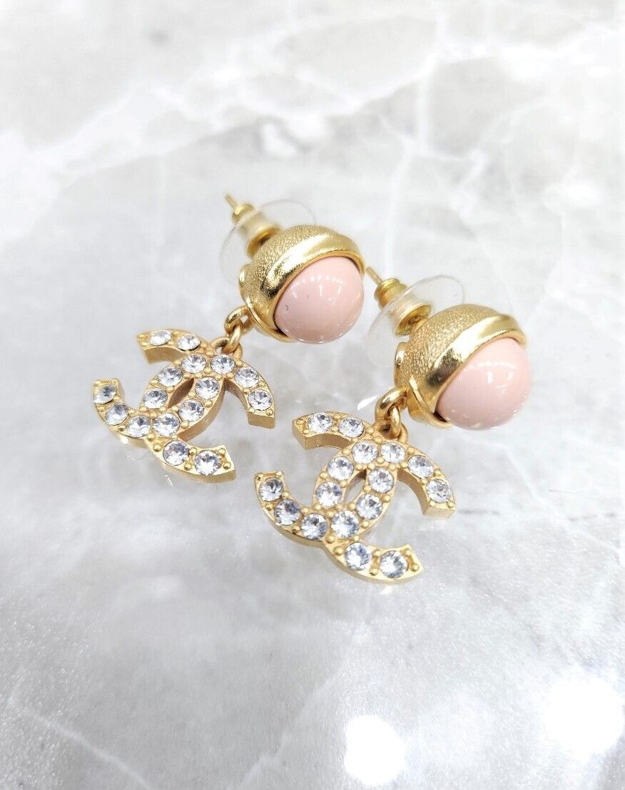 CHANEL CC Logo Crystal Drop Earrings 65042264