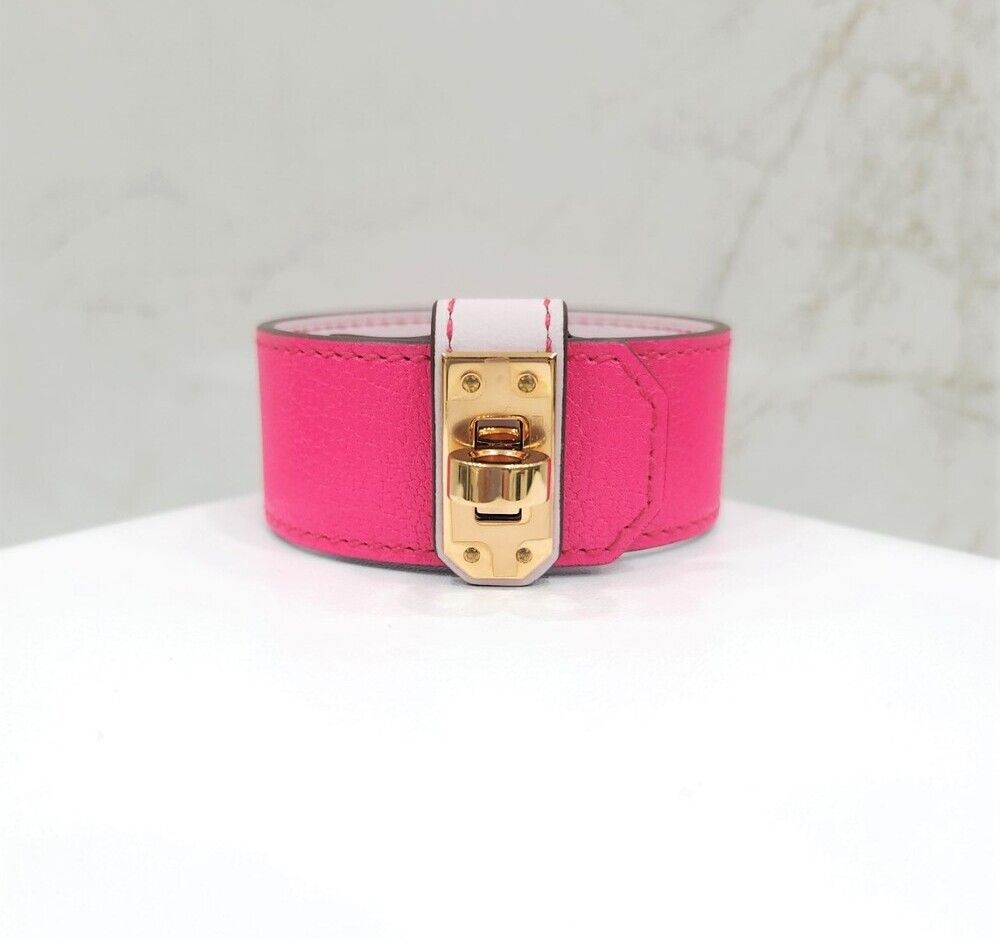 Hermes Pink Kelly Twist Leather Bracelet S 110997579