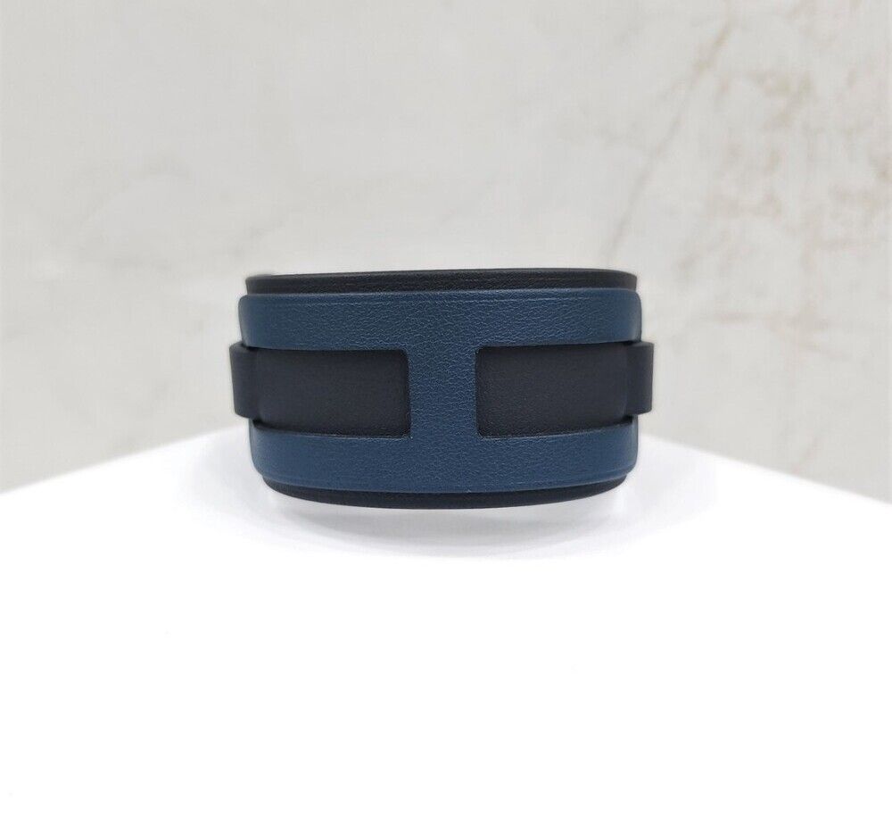 Hermes Black Navy Etriviere Derby Leather Bracelet 110997583