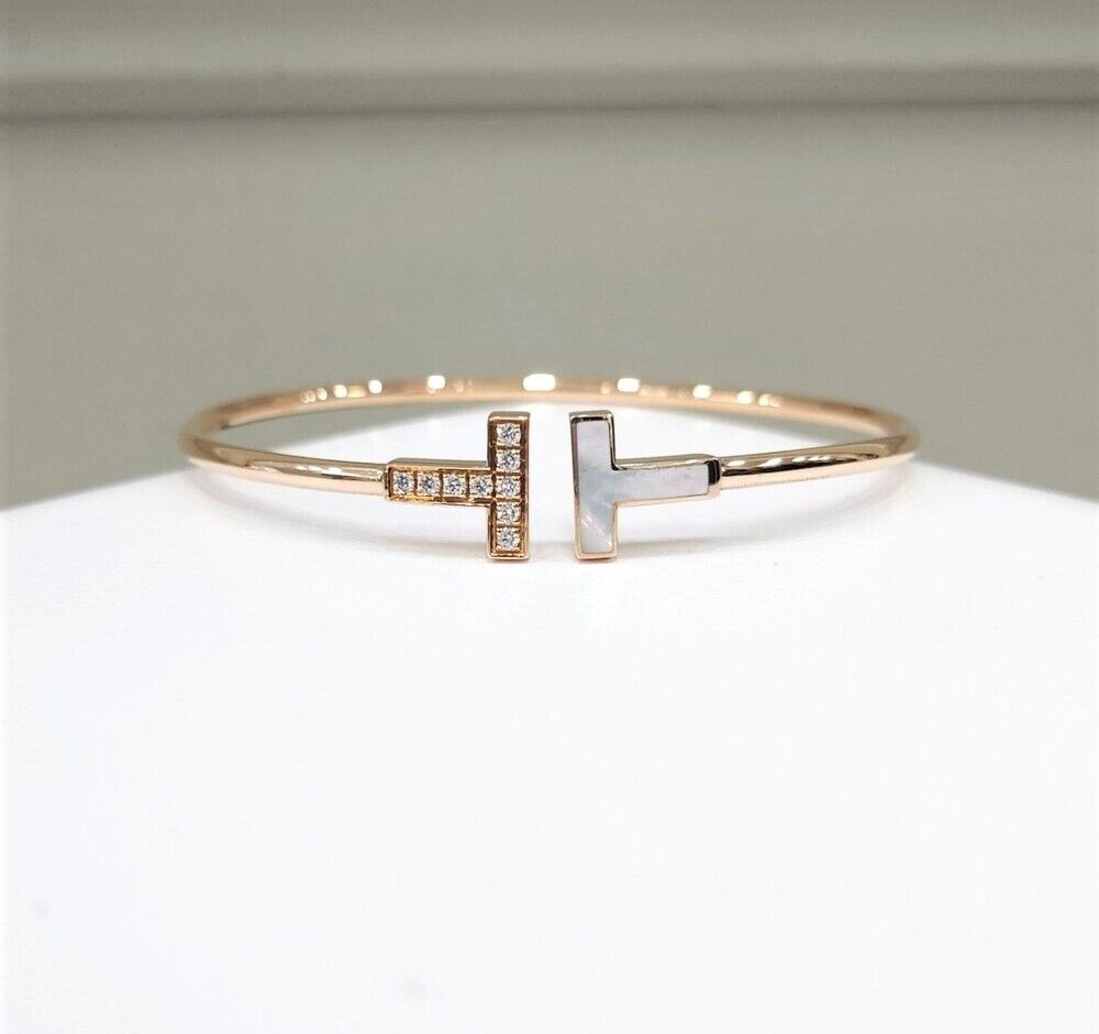 Tiffany & Co t T Wire Diamond Mother of Pearl Bracelet 103606819