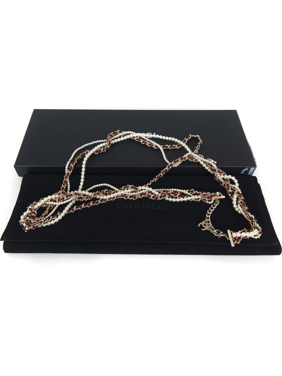 CHANEL Pearl Leather Chain Long Necklace 5928 77416969