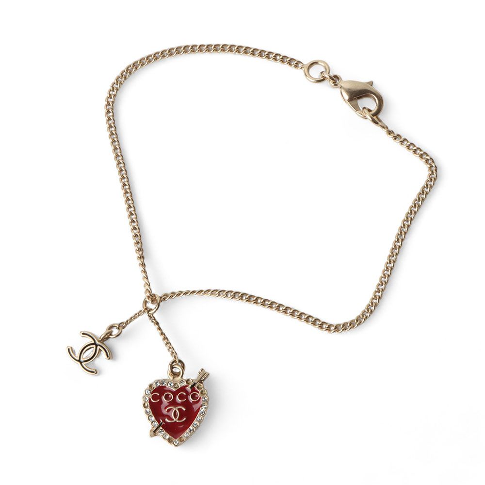 CHANEL CC Logo Heart Pendant Gold Bracelet 32053 72984525