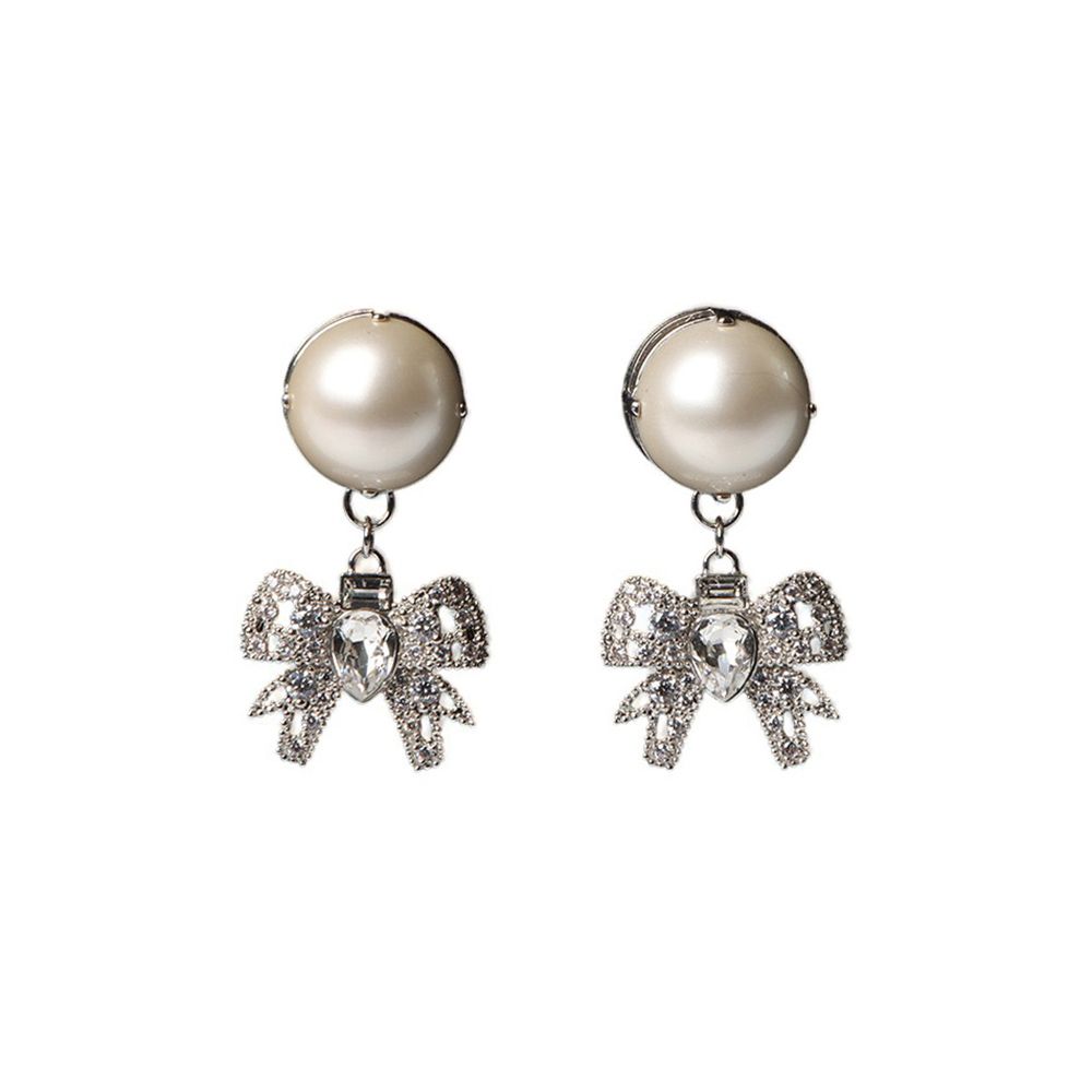 Miu Miu Pearl Bow Crystal Earrings 5J0559 31585-3 65673420