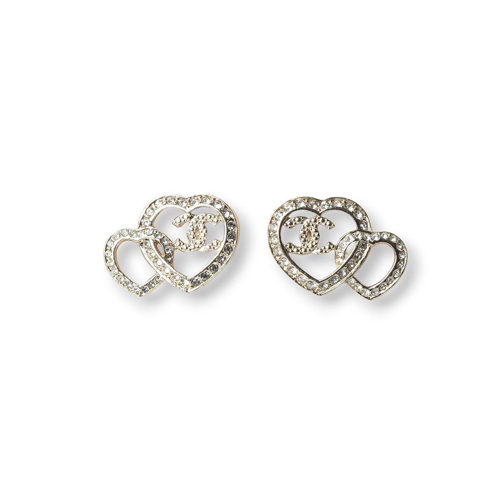 CHANEL ABB666 CC Logo Double Heart Earrings 31761-3 68317445