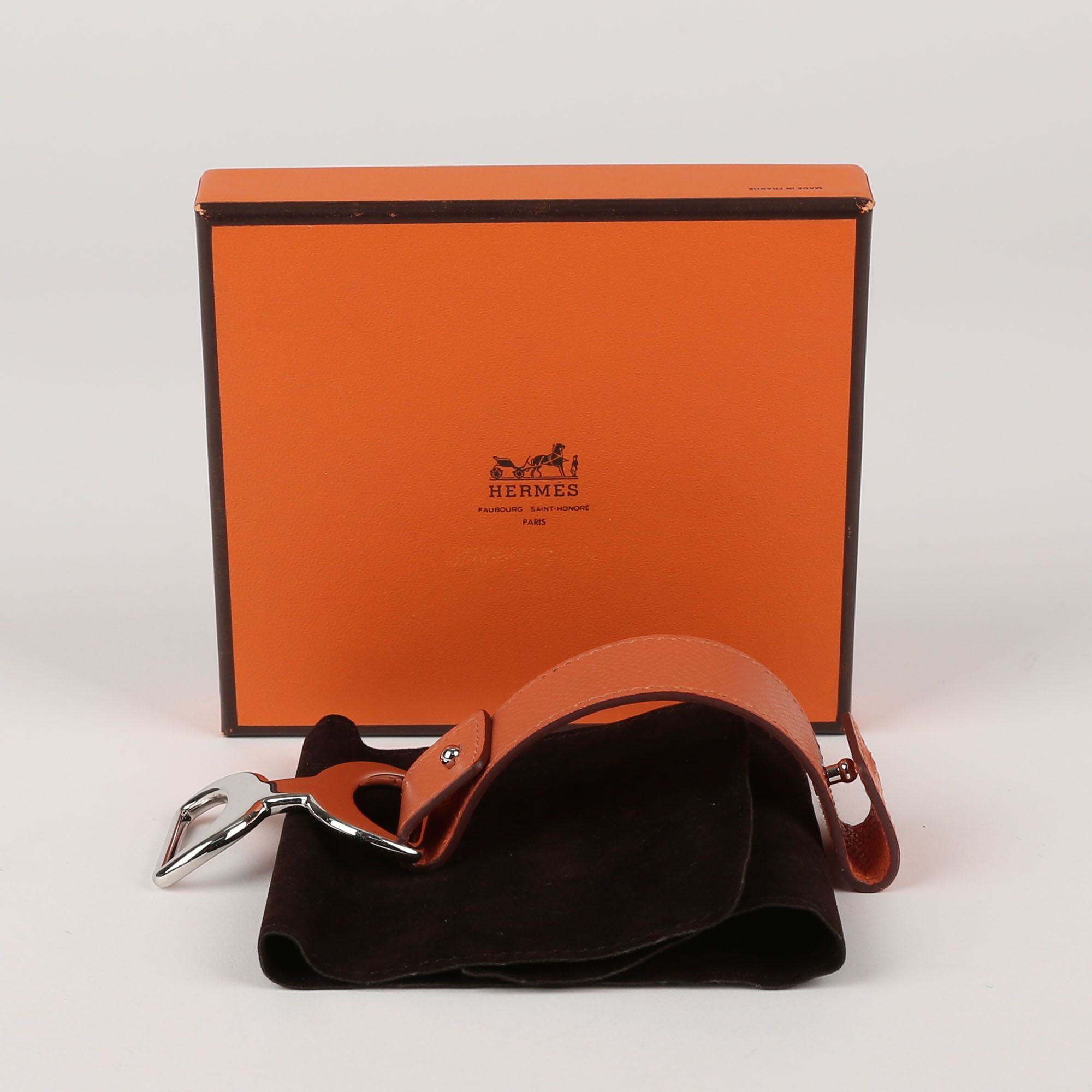 Hermes Orange Leather H Buckle Strap Bracelet 14cm 51244321