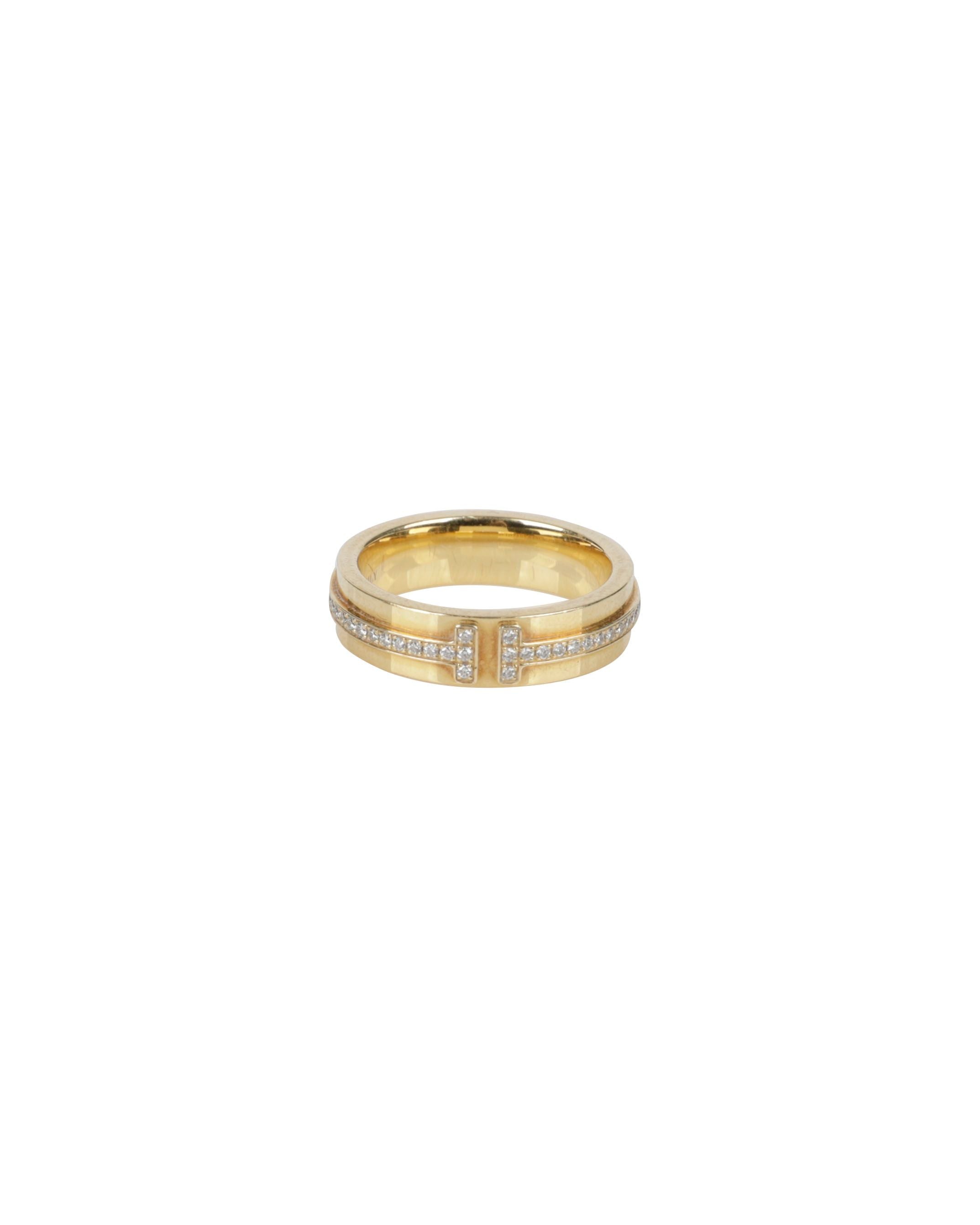 Tiffany & Co 18K Yellow Gold Diamond T Wide Narrow Ring 29026475