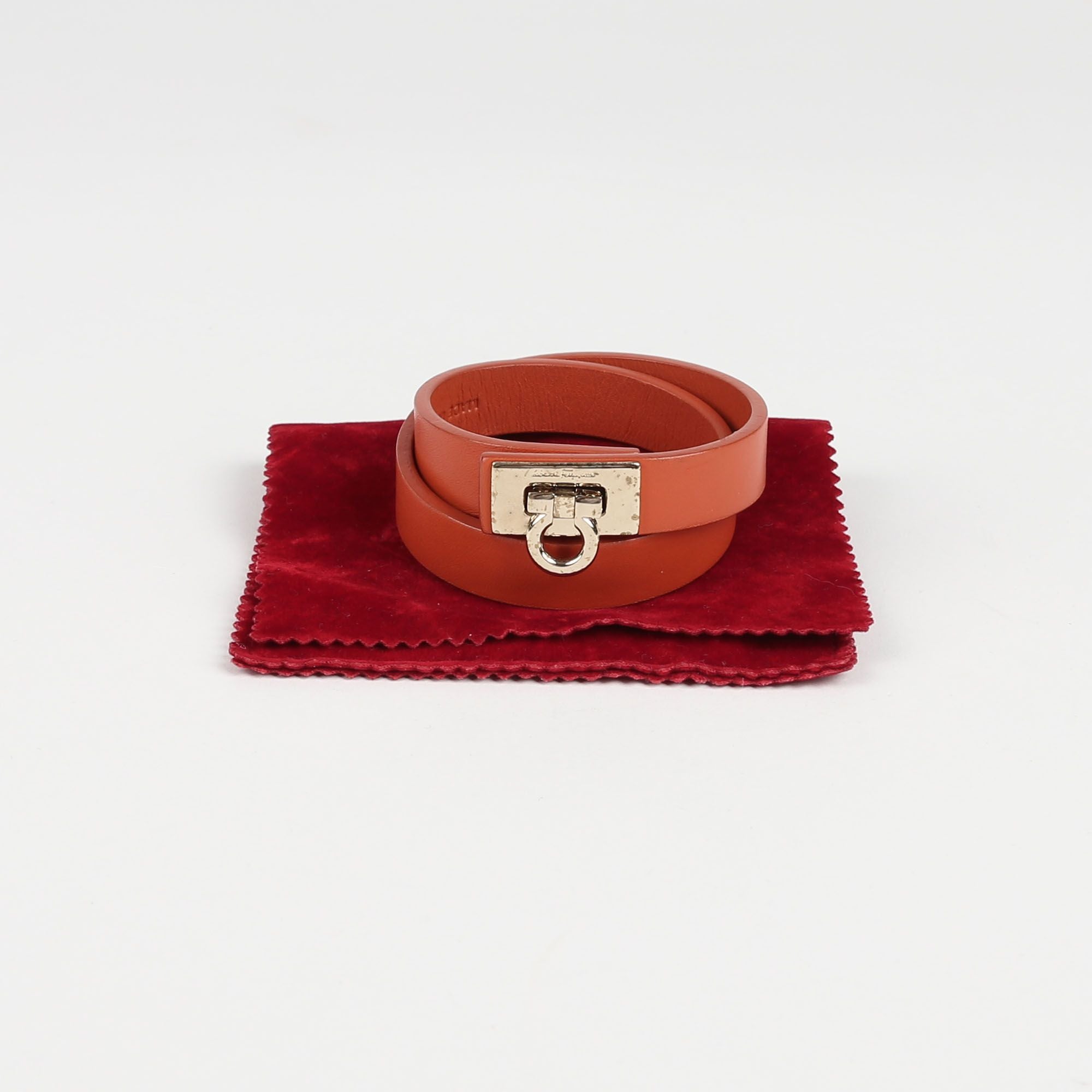 Salvatore Ferragamo Orange Leather Gancini Double Strap Bracelet 58771479