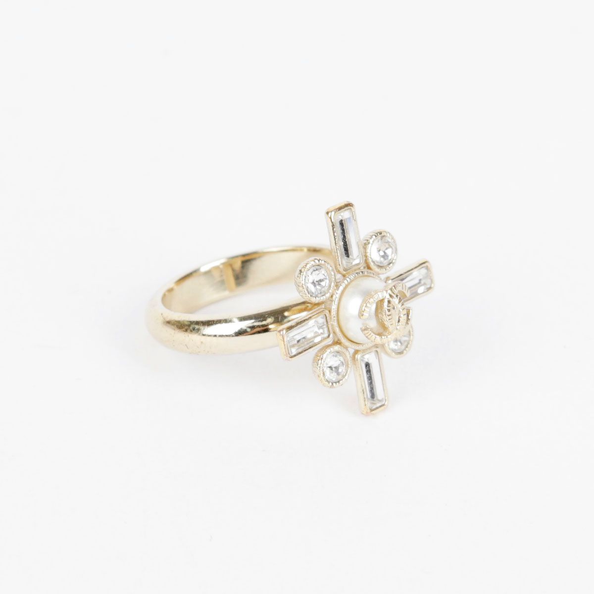 CHANEL Pearl Crystal CC Logo Decorated Ring 14 28549983
