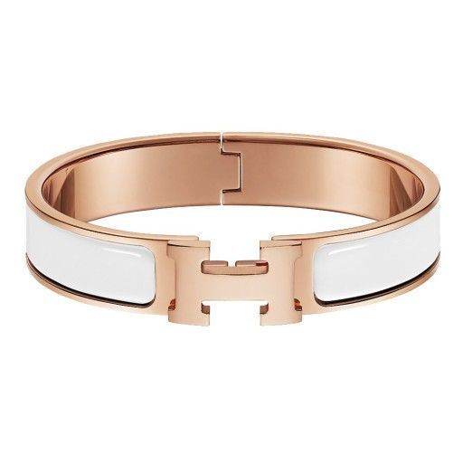 Hermes Click Ash Bracelet H700001FO31 Rose Gold Blanc White PM 111032652