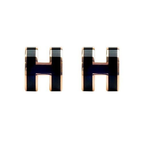 Hermes Mini Pasha Earrings H608002FO03 Rose Gold Black 80408225
