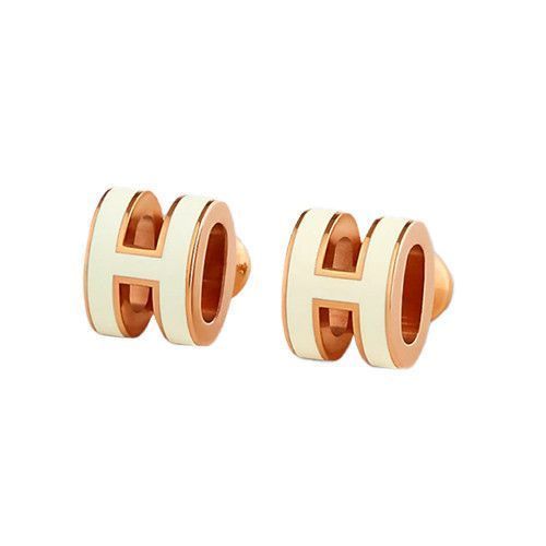 Hermes Mini Pop H Earrings Rose Gold Blanc White H608002FO49 111032655