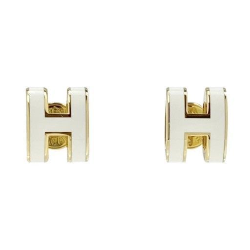 Hermes Mini Pop H Earrings Gold Blanc White H608002F49 111032648