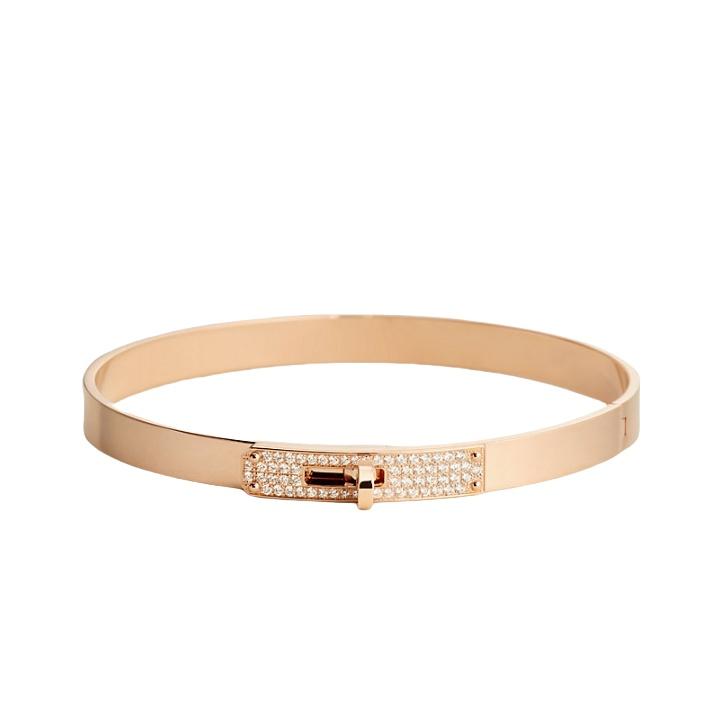 Hermes Kelly Bracelet Small Model Half Diamond Rose Gold Women Bracelet H110013B 00SH 111093424