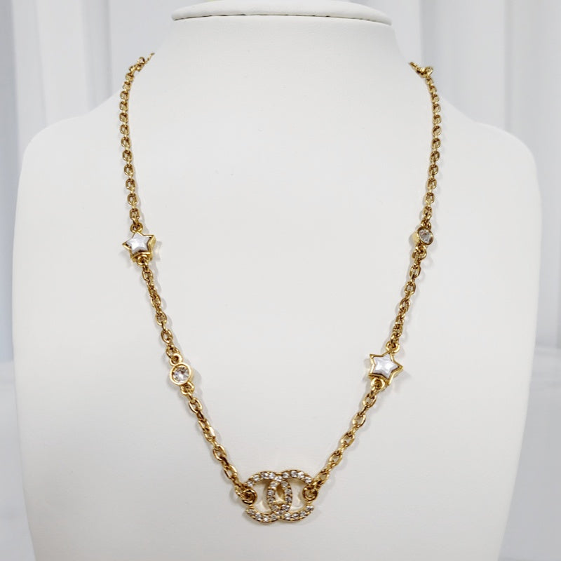 CHANEL Crystal Star CC Logo Necklace Gold ABC822 B15459 NU624 76316494
