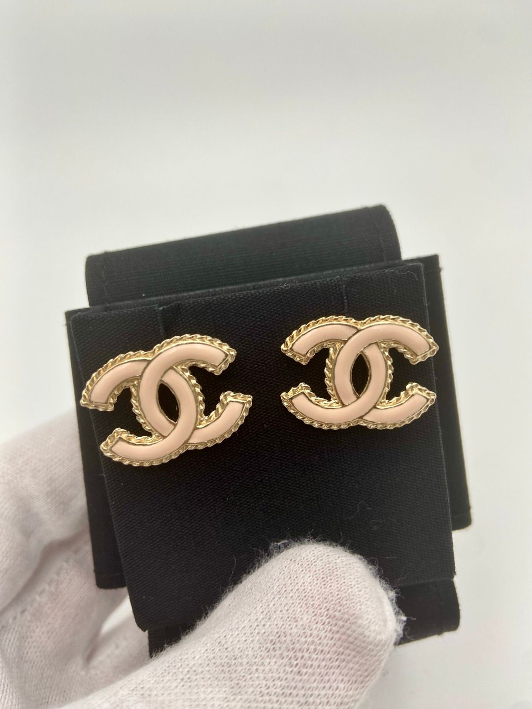 CHANEL CC Logo Earrings Pink Gold ABC528 73303378