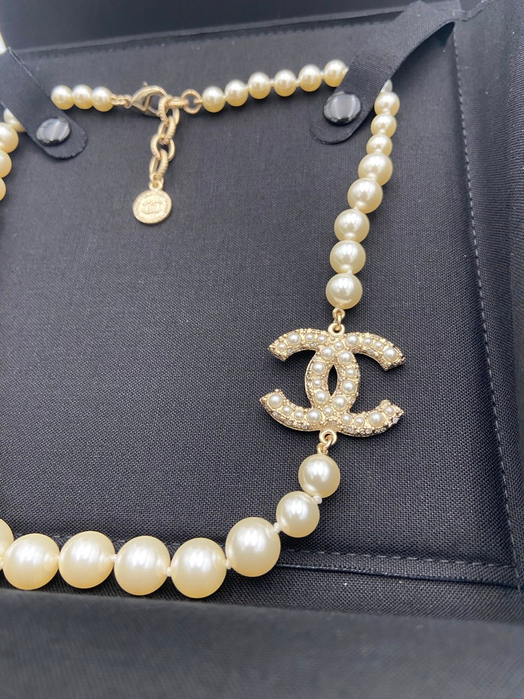CHANEL 100th Anniversary CC Logo Pearl Necklace 123154700