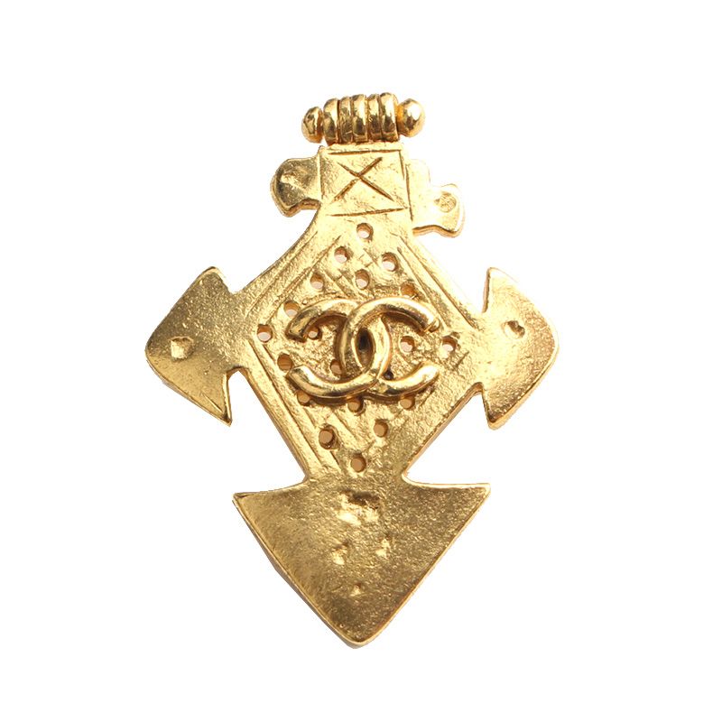 CHANEL Vintage Gold-Plated Cross Brooch 116189925