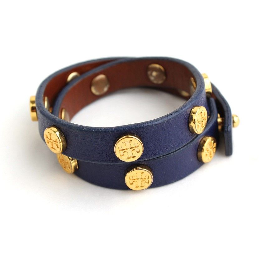 Tory Burch Blue Navy Logo Stud Leather Bracelet 26811726