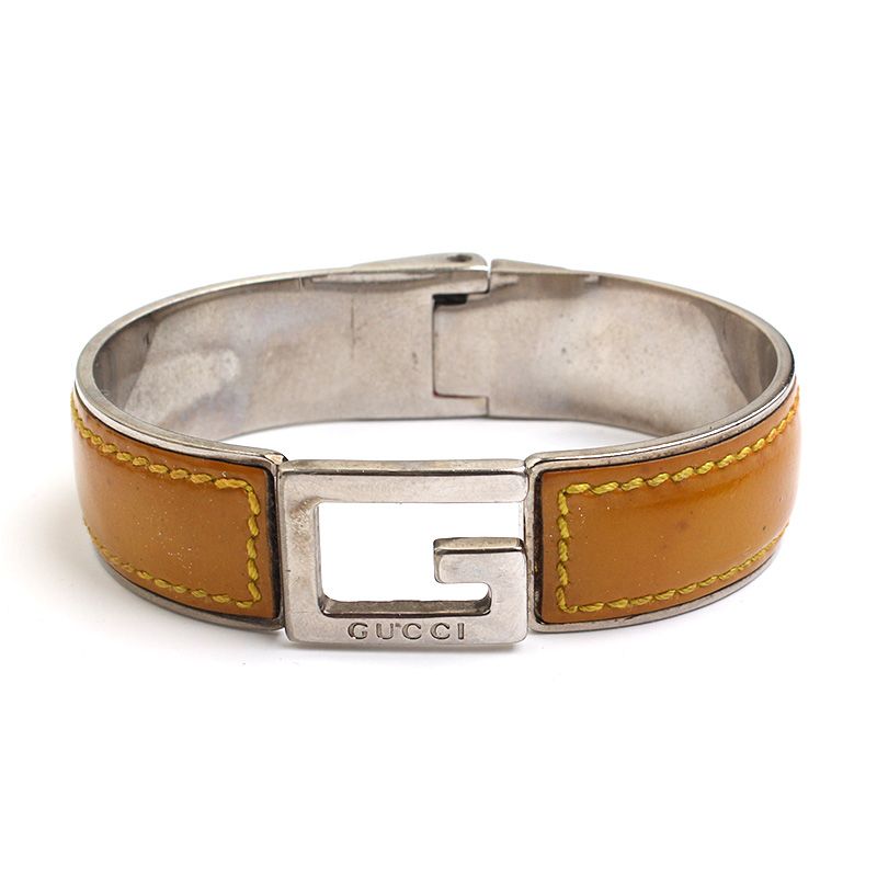 Gucci Paitent Leather Trim Silver Bracelet 12345 56954654