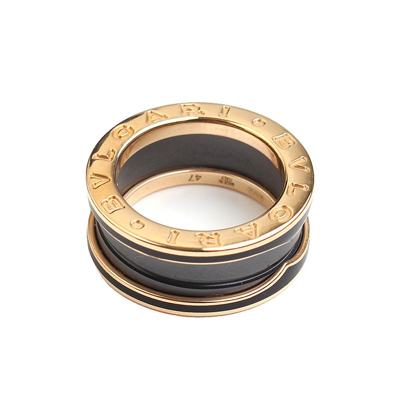 Bulgari B.zero1 750 Pink Gold Black Ceramic Two Rings Ring 7 58763341