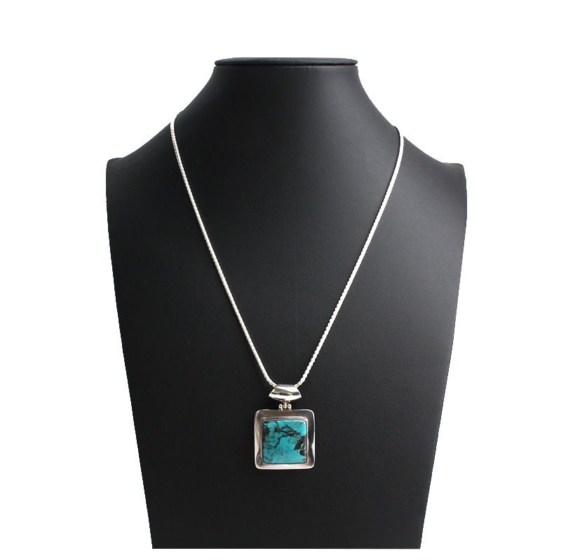 Other Brand Turquoise 925 Silver Square Pendant Necklace 115664939