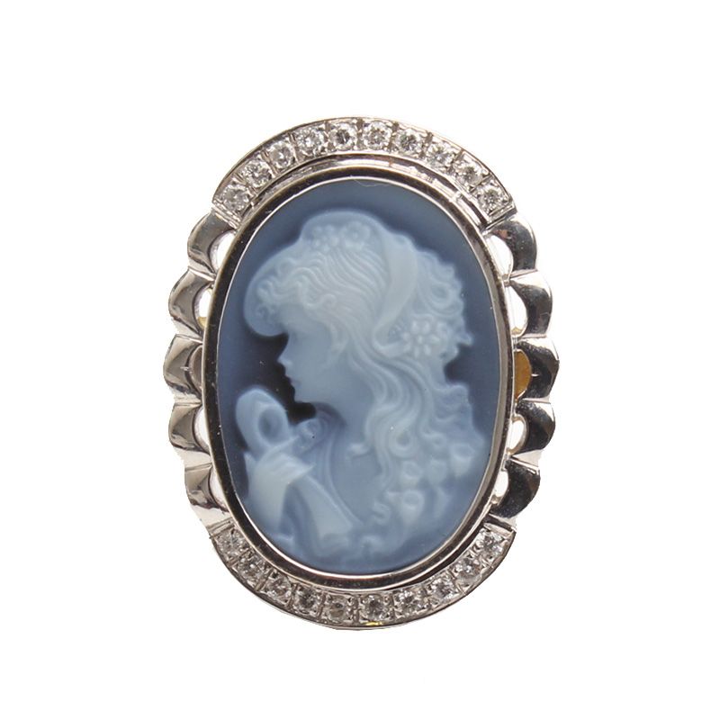 Other Brand Lady in Blue 750 White Gold Cameo Ring 9 105407546