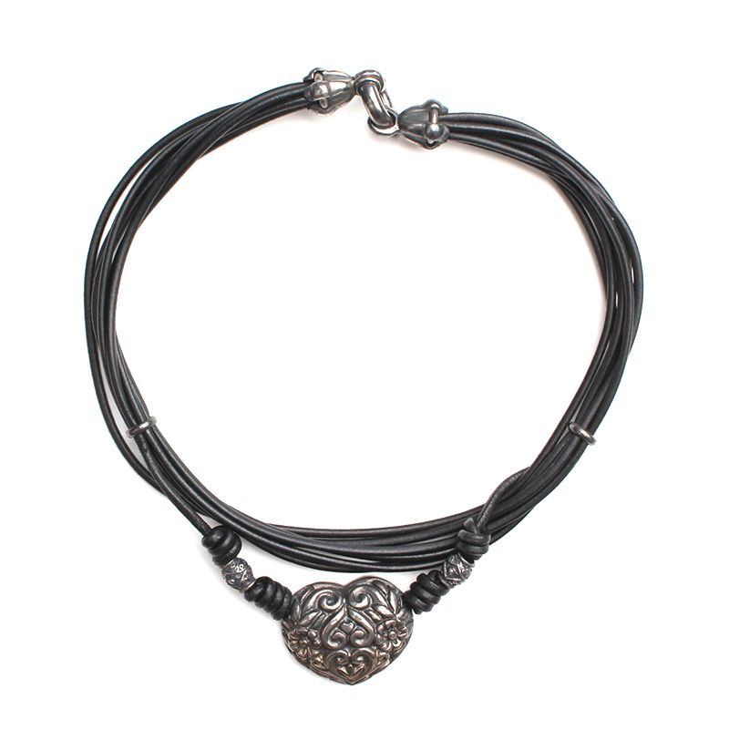 Follie Follie 925 Silver Heart Charm Leather Necklace 94763014