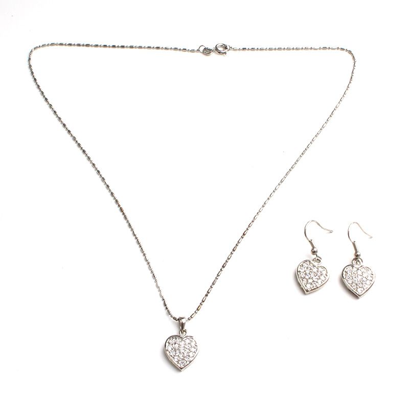 Other Brand Crystal Heart Necklace and Earring Set 97439235