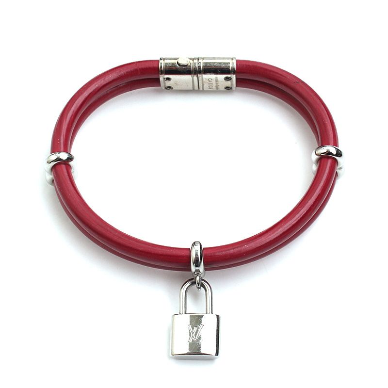 Louis Vuitton Silver-Hued Burgundy Leather Bracelet 62192584