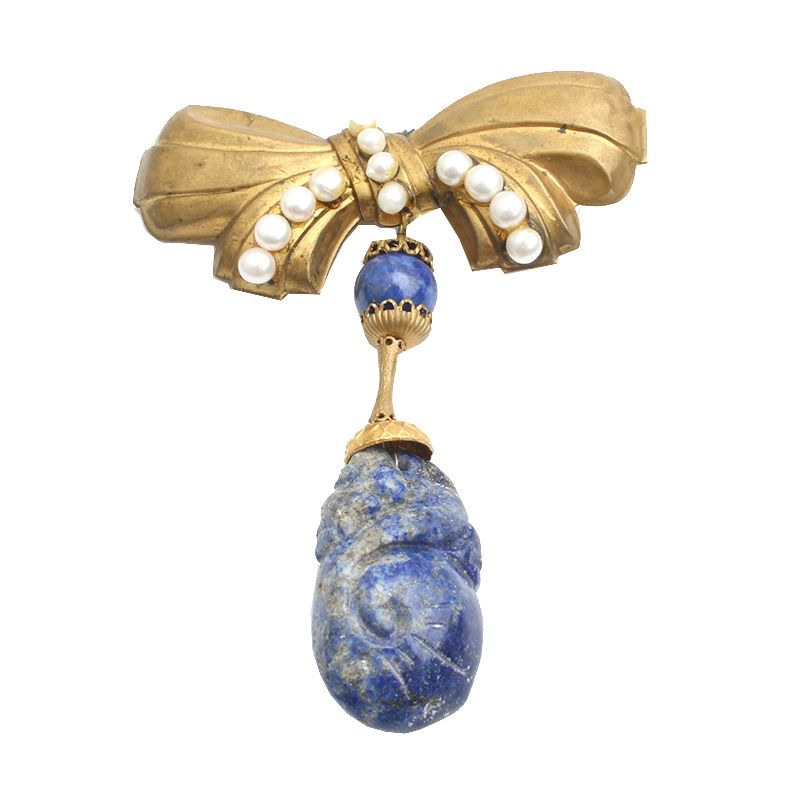 Other Brand Jinsook Kim Beaded Garden Lapis Lazuli Pearl Brooch 72417326