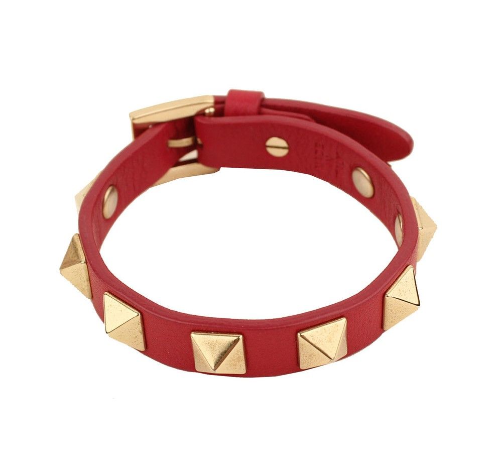 Valentino Rockstud Pink Gold-Plated Leather Bracelet 26811452